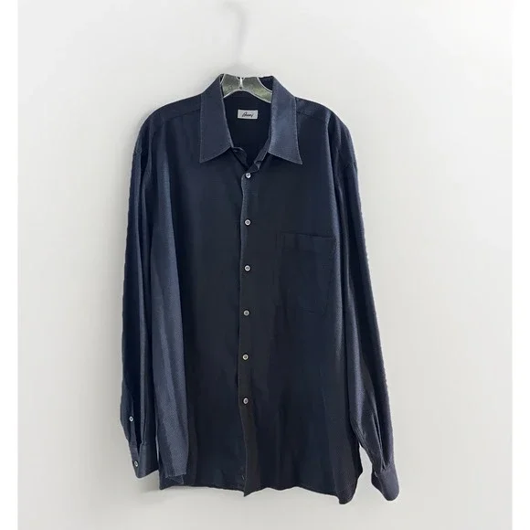 Brioni Long Sleve Button Up Dress Shirt Black Textured Italy Mens Size XL Cotton